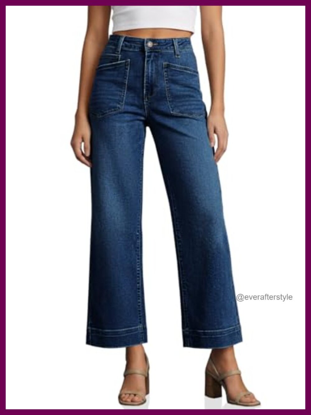 High Waisted Cropped Wide Leg Jeans Stretchy Distressed